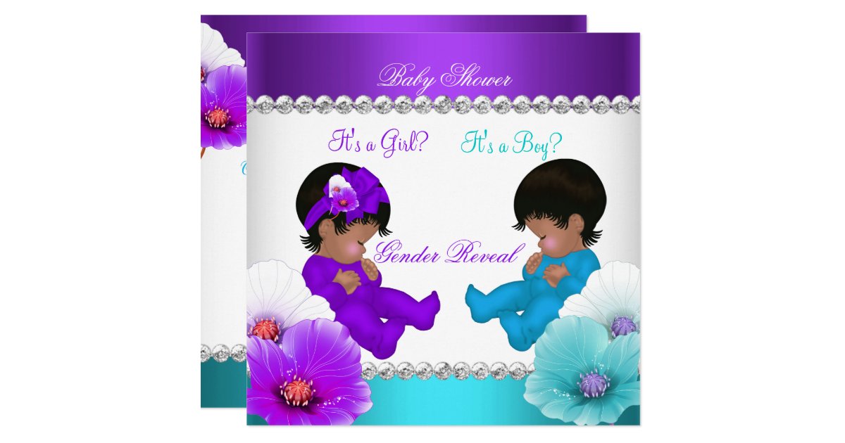 Ethnic Gender Reveal Baby Shower Purple Teal Blue Card