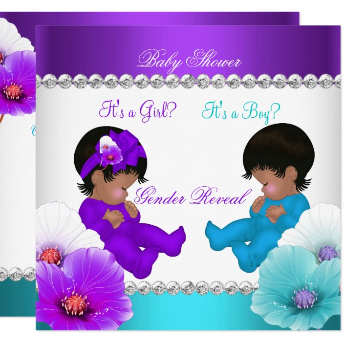 Ethnic Gender Reveal Baby Shower Purple Teal Blue Invitation Zazzle Com