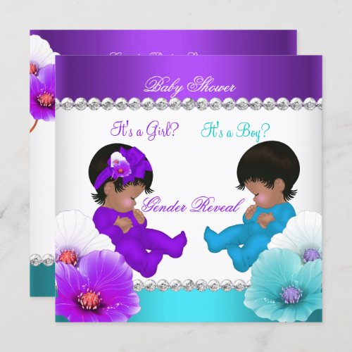 Ethnic Gender Reveal Baby Shower Purple Teal Blue Invitation