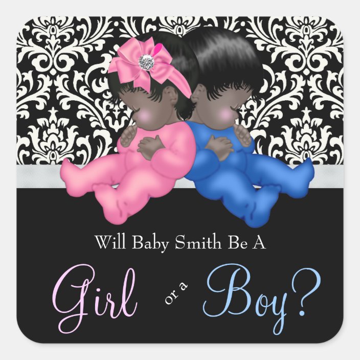 Ethnic Gender Reveal Baby Shower Square Sticker | Zazzle.com