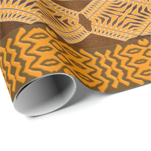 Ethnic Geometric African Orange Wrapping Paper