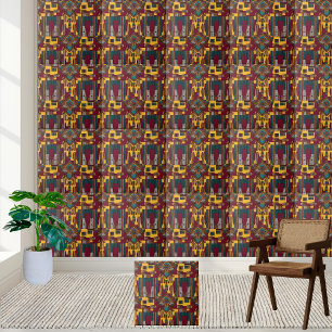 Ethnic Geometric Art with Maroon African Tribal Ceramic Tile