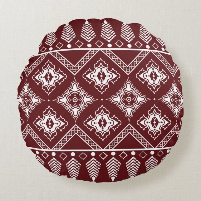 Ethnic Geometric Asian Style Pattern Round Pillow (Front)