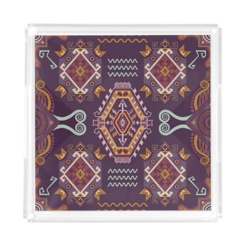 Ethnic Geometric Colorful Seamless Design Acrylic Tray