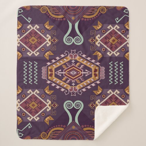 Ethnic Geometric Colorful Seamless Design Sherpa Blanket