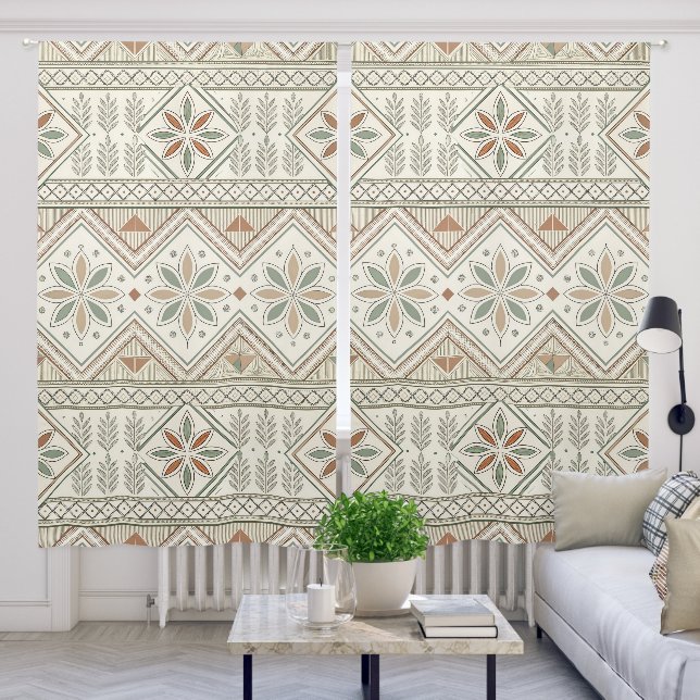 Ethnic Geometric Floral Tribal Seamless Pattern Blackout Curtains (Living Room)