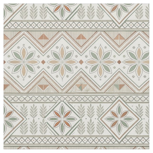 Ethnic Geometric Floral Tribal Seamless Pattern Fabric (Close Up)