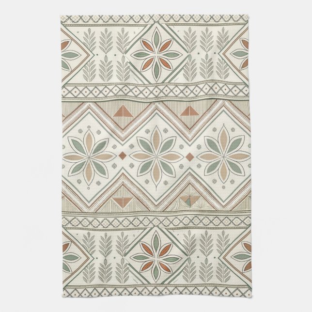 Ethnic Geometric Floral Tribal Seamless Pattern Kitchen Towel (Vertical)