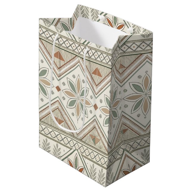 Ethnic Geometric Floral Tribal Seamless Pattern Medium Gift Bag (Front Angled)