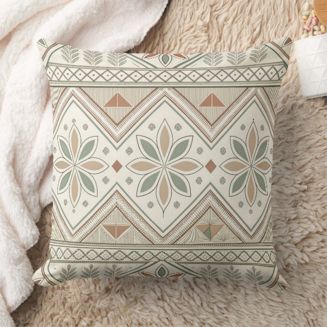Ethnic Geometric Floral Tribal Seamless Pattern Throw Pillow (Blanket)