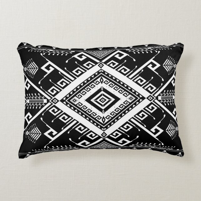 Ethnic geometric Indian border, abstract. Accent Pillow (Front)