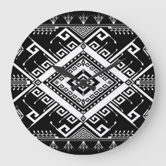 Ethnic geometric Indian border, abstract. Large Clock