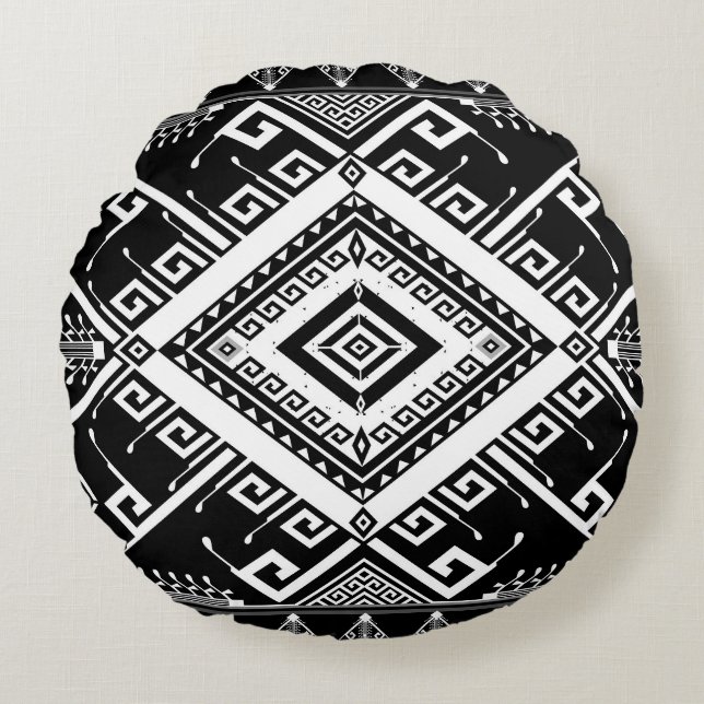 Ethnic geometric Indian border, abstract. Round Pillow (Front)