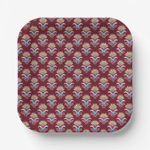 ethnic geometric paisley floral seamless pattern paper plates