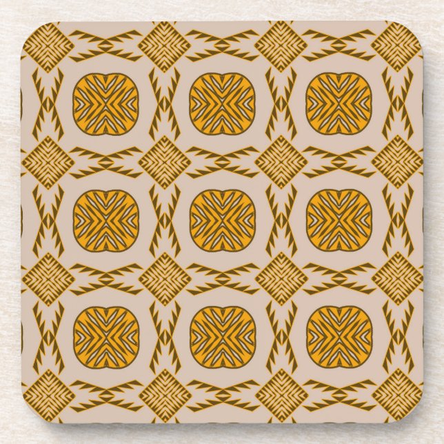 Ethnic geometric tribal pattern beverage coaster (Front)