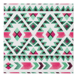 Ethnic geometric, watercolor hand-painted faux canvas print