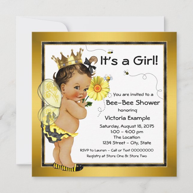 Ethnic Girl Bee Baby Shower Invitation (Front)