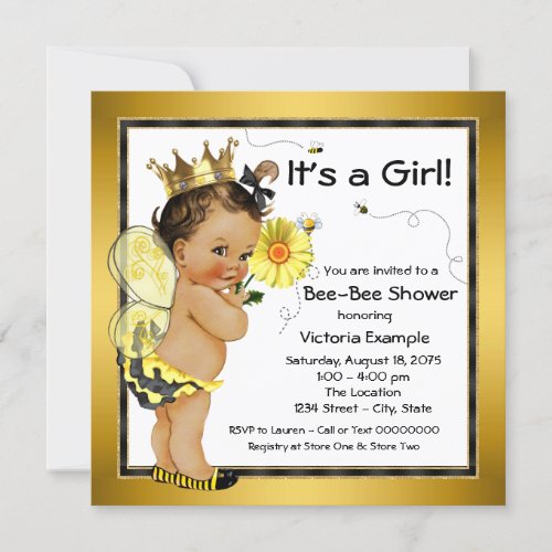 Ethnic Girl Bee Baby Shower Invitation