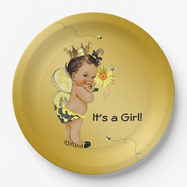 Ethnic Girl Bee Baby Shower Paper Plates (Front)