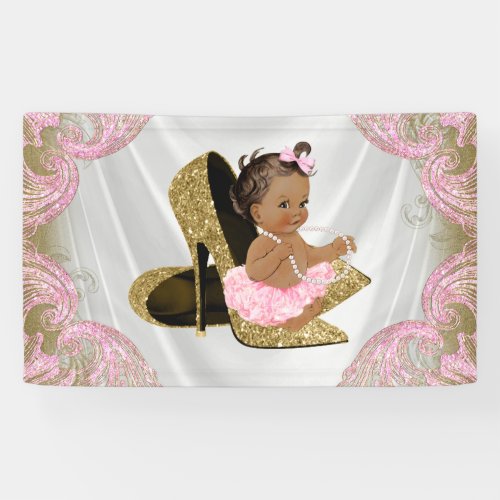 Ethnic Girl Gold High Heel Shoe Baby Shower Banner