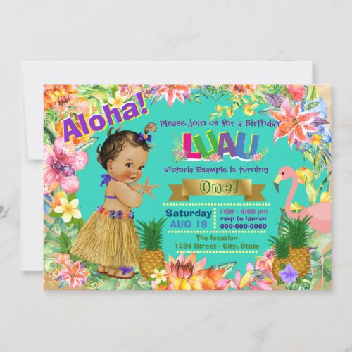 Ethnic Girl Hawaiian Luau Birthday Party Invitation