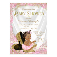 Ethnic Girl High Heel Shoe Pink Gold Baby Shower Card