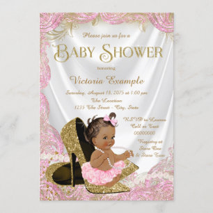 Ethnic Girl High Heel Shoe Pink Gold Baby Shower Invitation