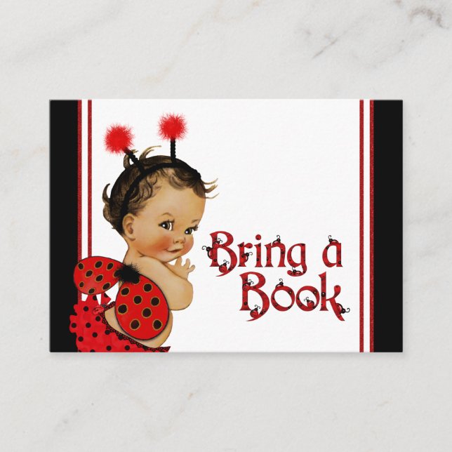 Ethnic Girl Ladybug Bring a Book Cards (Front)