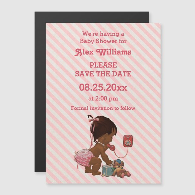 Ethnic Girl On Phone Diagonal Stripe Save The Date Magnetic Invitation (Front/Back)