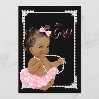 Ethnic Girl Pink Black Pearl Baby Shower Invitation by The_Vintage_Boutique at Zazzle