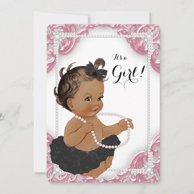 Ethnic Girl Pink Black Tutu Baby Shower Invitation (Front)