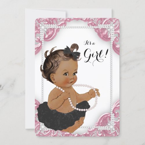 Ethnic Girl Pink Black Tutu Baby Shower Invitation