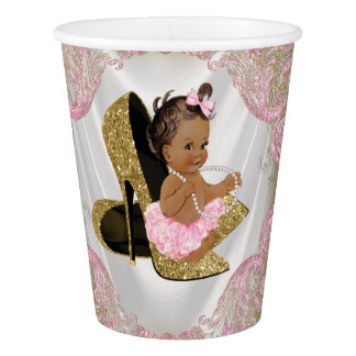 Ethnic Girl Pink Gold High Heel Shoe Baby Shower Paper Cup