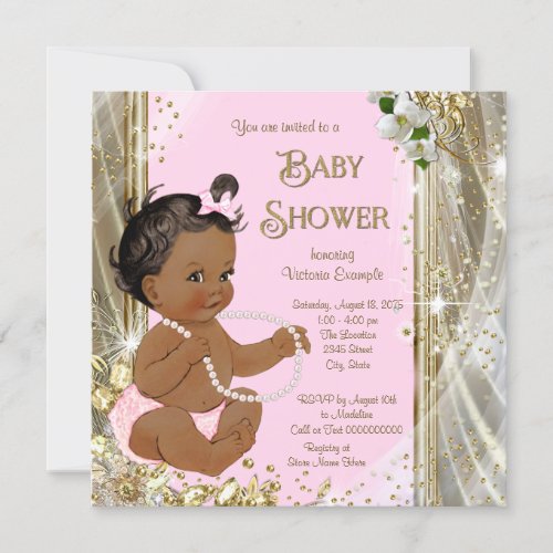 Ethnic Girl Pink Gold Pearl Baby Shower Invitation