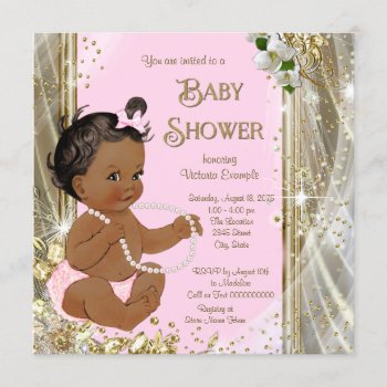 Ethnic Girl Pink Gold Pearl Baby Shower Invitation by The_Vintage_Boutique at Zazzle