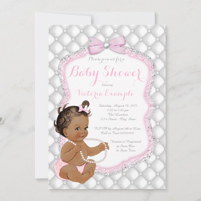 Ethnic Girl Pink Pearl Baby Shower Invitation (Front)