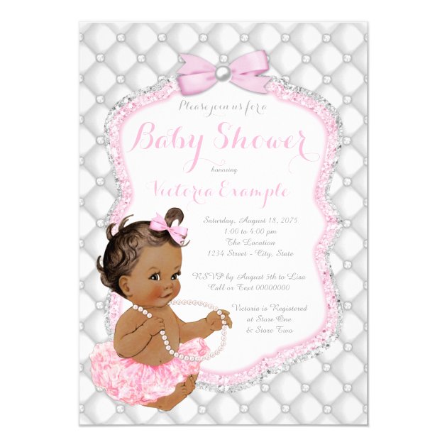 Ethnic Girl Pink Tutu Pearl Baby Shower Invitation