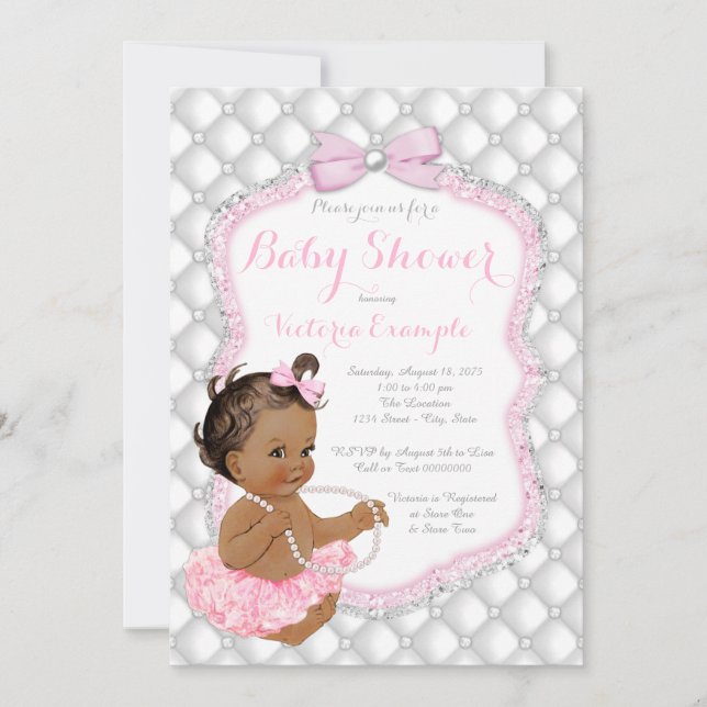 Ethnic Girl Pink Tutu Pearl Baby Shower Invitation (Front)