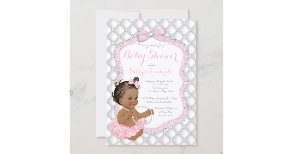 Ethnic Girl Pink Tutu Pearl Baby Shower Invitation Zazzle