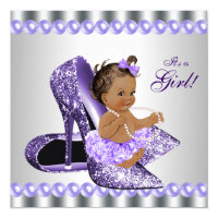 Ethnic Girl Purple Gray High Heel Shoe Baby Shower Card