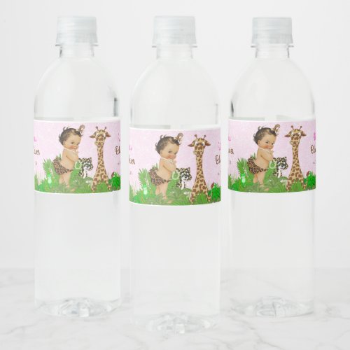 Ethnic Girl Safari Baby Shower Water Bottle Label 