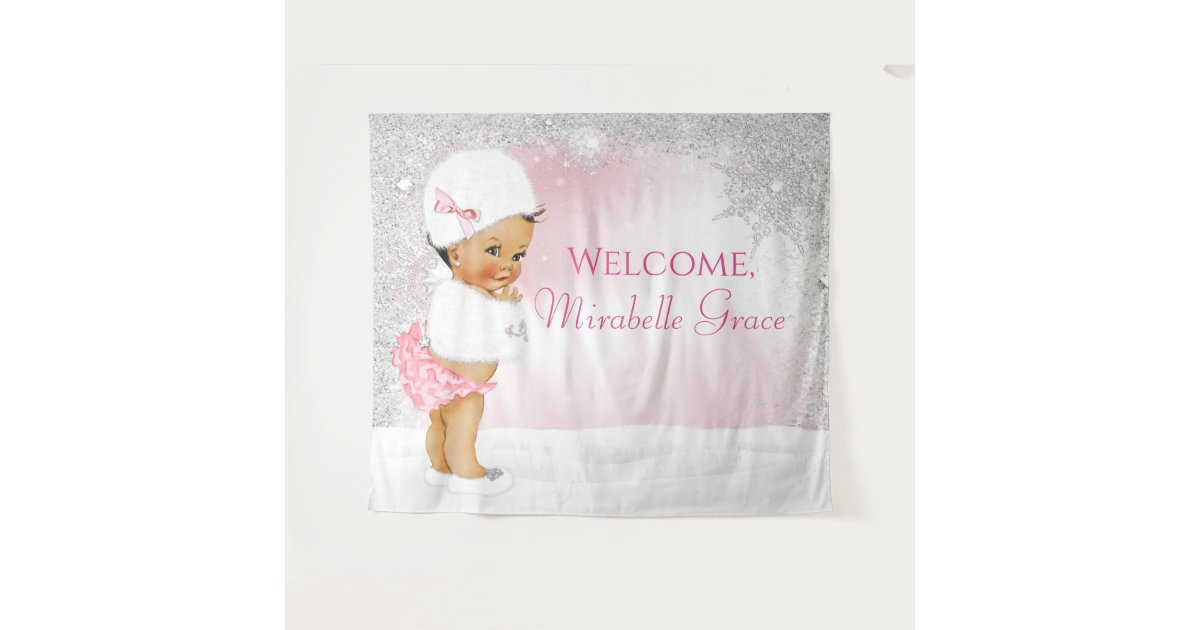 Ethnic Girl Winter Wonderland Baby Shower Backdrop Zazzle Com