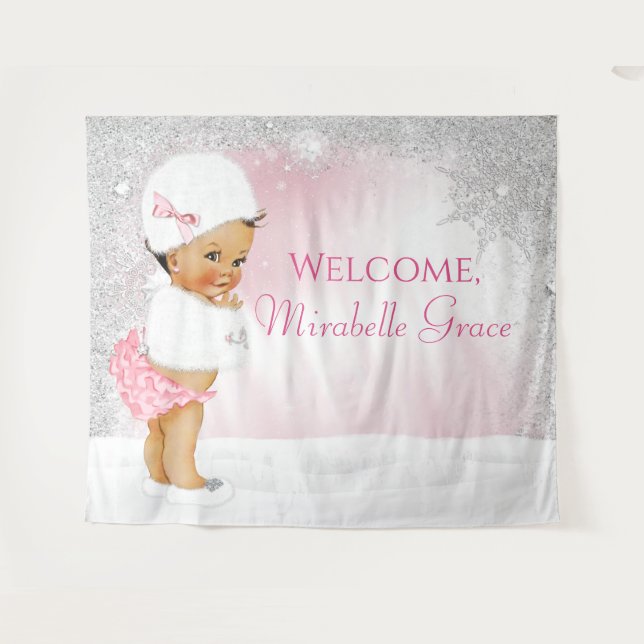 Ethnic Girl Winter Wonderland Baby Shower Backdrop (Front (Horizontal))