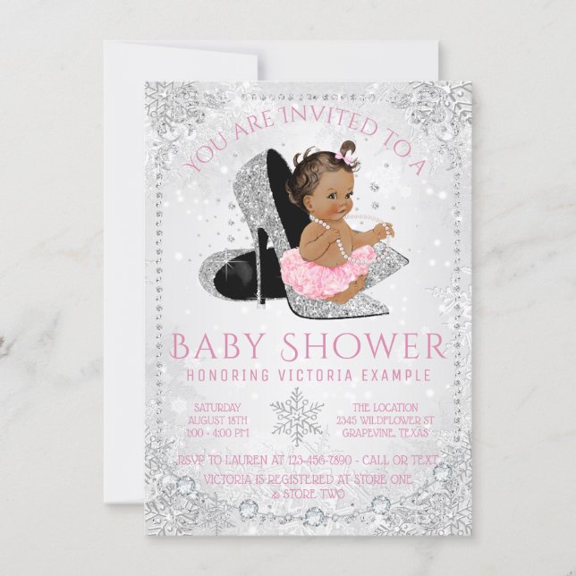 Ethnic Girl Winter Wonderland Baby Shower Invitation (Front)