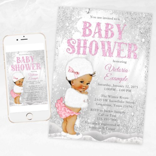 Ethnic Girl Winter Wonderland Baby Shower Invitation