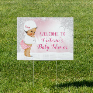 Ethnic Girl Winter Wonderland Baby Shower Yard Sign