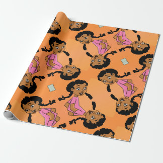 Ethnic Girl with Braids Cartoon Wrapping Paper