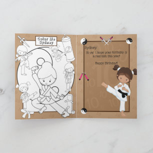 Ethnic Girls Karate Coloring Page Happy Birthday Card