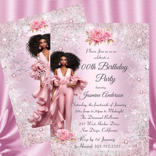 Ethnic Glam Birthday Pink Silver Winter Wonderland Invitation