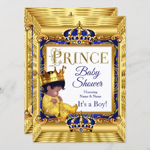 Ethnic Golden Prince Baby Shower Blue Gold  Invitation